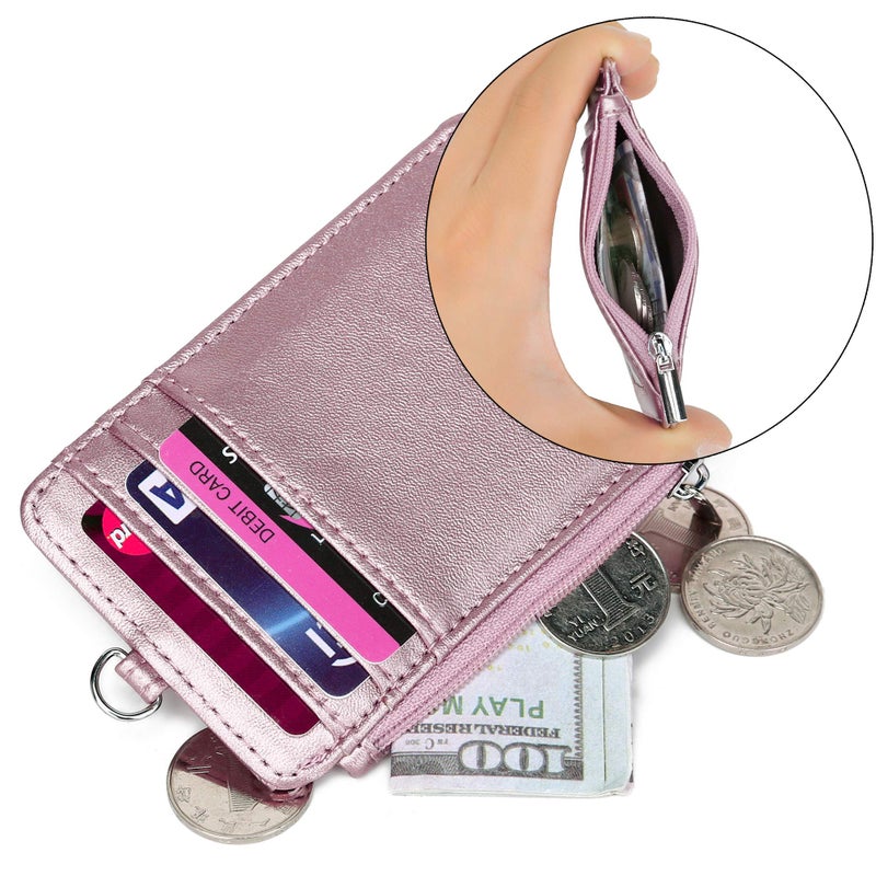 Leamekor ID Badge Holder with Neck Lanyard PU Leather ID Badge Wallet Case with 1 ID Window, 4 Card Slots, 1 Side Zipper Pocket - Image 4
